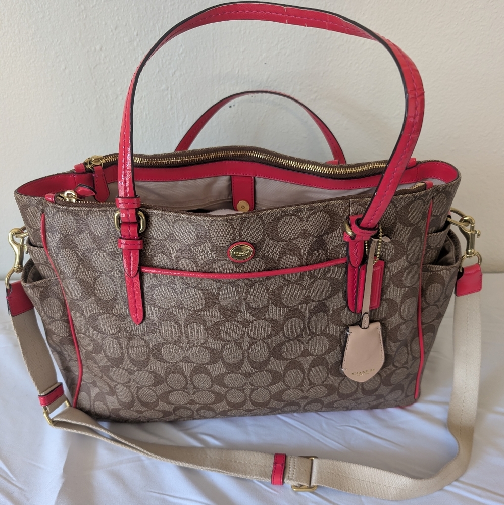 Coach Peyton pink and tan carryall bag